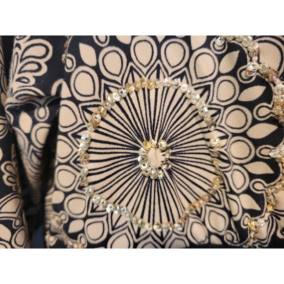 INC Black Tan Sparkle L Faux Wrap VNeck Geo‎ Print Blouse Whimsigoth Fairycore - Picture 5 of 6